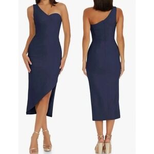 Dress The Population Magnolia One Shoulder Midi Dress Women XL Midnight Cocktail
